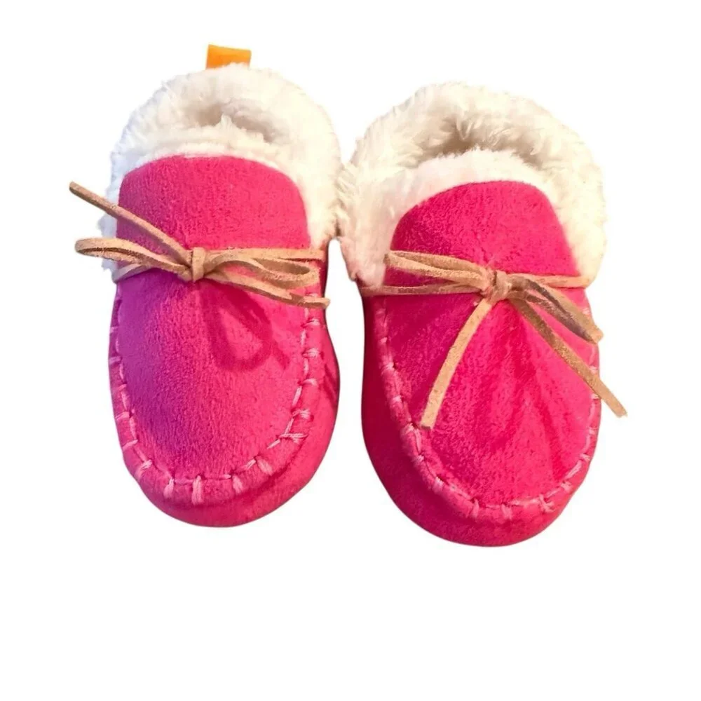 Skidders Pink Faux Leather Moccasins Baby Toddler Size 12m Slippers Shoes